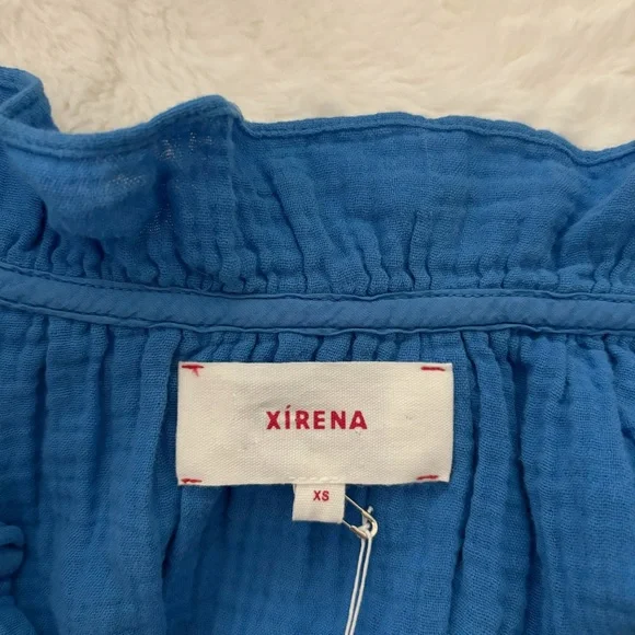 Xirena Bex Cotton Ruffle V-Neck Top in Deep Wave Size XS NEW Gauze Lightweight - Picture 8 of 14
